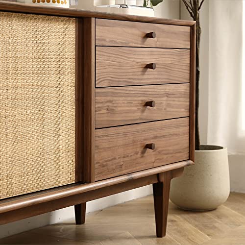 Kasue Two Door Four Drawer Cabinet With Rattan Weaving - Black Walnut/Natural Vine Mdf Sideboard, Mid-Century Sideboard For Dining Room Living Room Buffet Storage Cabinet/Tv Stand #TOP3