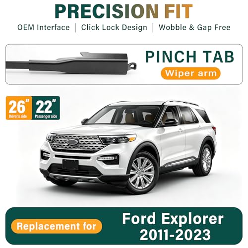 Image of Windshield Wiper Blades Replacement for Ford Explorer 2011-2017 2018 2019 2020 2021 2022 2023 2024,Original Equipment Replacement Front Rear Wiper Blade Set - 26 inch 22 inch 11 inch (Set of 3)