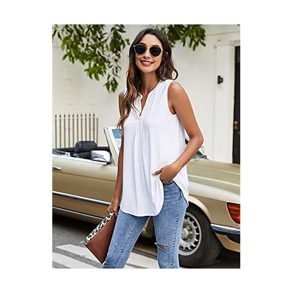 Newchoice-Womens-Tank-Tops-V-Neck-Sleeveless-Summer-Shirts-Loose-Casual-Tops-Blouse Newchoice Sleeveless Blouses for Women Casual Summer, Loose Lightweight Work Shirts V Neck Cute Comfy Tank Tops (White, L)