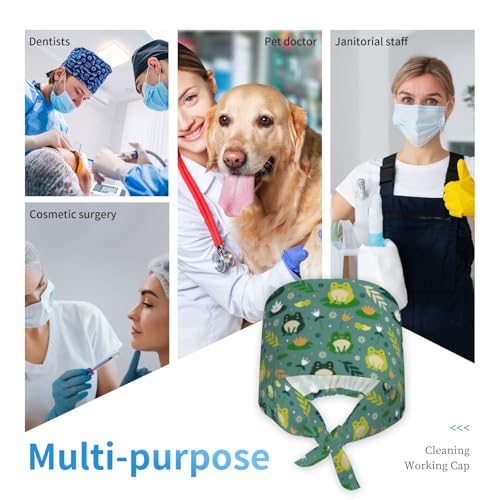 Image of Working Cap Scrub Cap with Sweatband Adjustable Unisex Women Tie Back Hat Nurse Surgical Caps