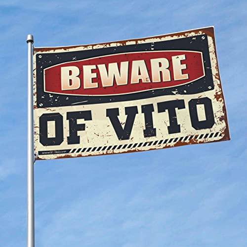 Drapeaux de jardin drôle Beware Of Vito format XXL 152 x 244 cm pour une décoration extérieure unique