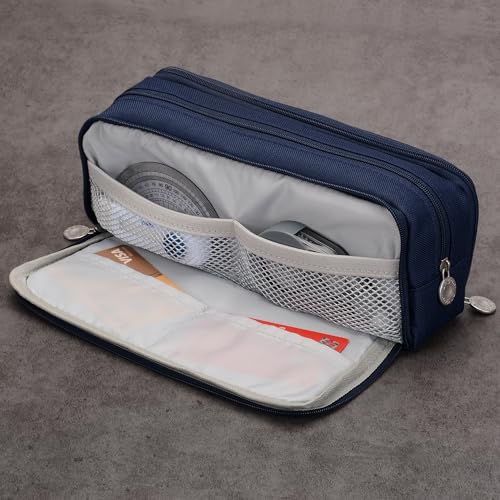 Image of Large Capacity Special Aesthetic Pencil Case Organizer with 3 Compartments, Big Preppy School Pencil Pouch Bag for Girls Women Adults, Pencil Holder Pen Pouch Cases (navy blue)
