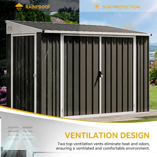 Image of DWVO 7x4ft Outdoor Storage Shed with 3 Lockable Doors | Weatherproof Metal Bike Shed, Garden Storage Solution for Lawn Equipment, Tools, Waste Bin, Dark Gray