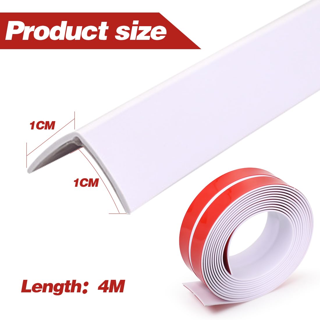 RANJIMA Battiscopa morbido autoadesivo, protezione per bordi, impermeabile, in silicone PVC, flessibile, per porte, pareti, cucina (bianco, 10 mm x 10 mm x 4 m)
