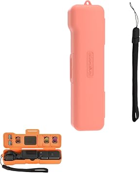 Pocket 3 Carrying Case Magnetic Protective Storage Case for OSMO Pocket 3 & Accessories, Shockproof Scratch-Resistant Travel Case, Fit for Filters & Wide-Angle Lens, with Adjustable Wrist Strap Pink
