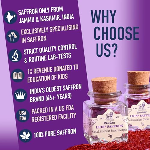 LION SAFFRON, Kishtwar Indian Saffron Threads (Highest Grade) Saffron for Kids & Pregnant Women | Pure Saffron for Kids, Mood, Focus & Overall Health|Kesar Saffron Gift Box | Azafran Puro (2 grams)