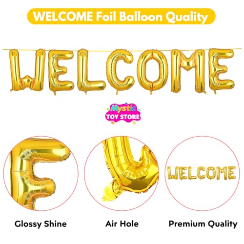 Image of Welcome Banner Gold for Birthday Wedding Office Home Baby Boy Girl Foil Balloon Decoration Decor Celebration Golden