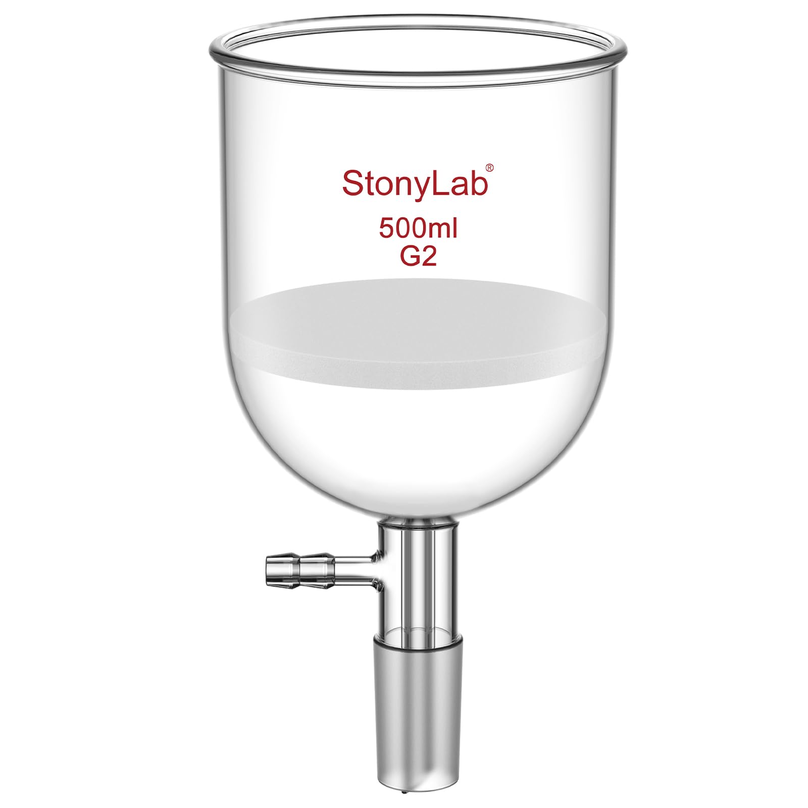 StonyLab Glas Buchner Trichter Filter, Borosilikatglas Vakuum Buchner Filtertrichter 500ml mit Mittlerer Fritte(G2), 94mm Scheibendurchmesser, 100mm Tiefe, mit 24/40 Standard-Taper-Innengelenk