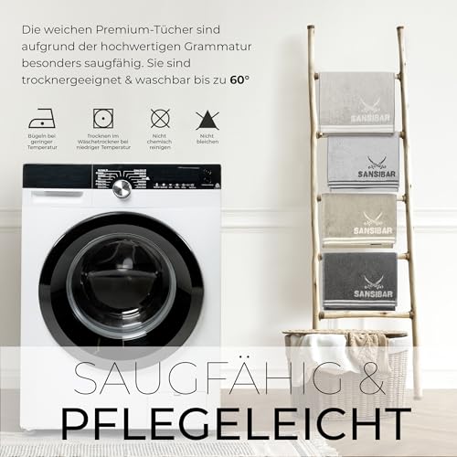 Sansibar Gästetuch Doubleface 4er 30x50 cm Handtuch Seiftuch Zweifarbig 100% Baumwolle Gestreifte Borde Anthrazit/Silber