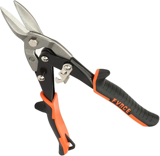 Sheet Metal Snip, Cutting Snip Tin Cutter Shear Chrome Vanadium Steel Sheet Metal Tin Snip for Cutting Aluminum Thin Metal Plates((S) Straight cut aviation scissors)