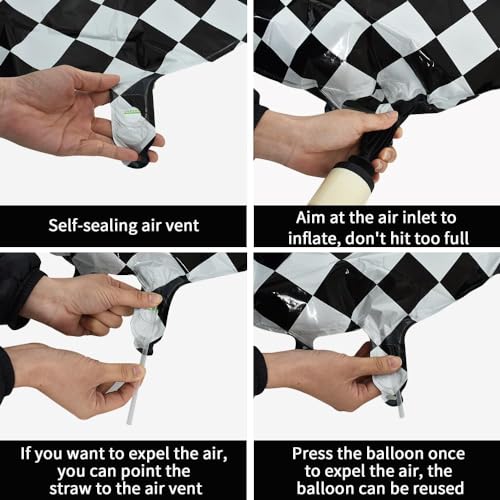 Image of TONIFUL 40 Inch Large Checkered Number 8 Balloon 8th Birthday Decorations