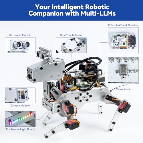 Image of SunFounder PiDog AI Robot Dog Kit for Raspberry Pi 5 /4 /3B+ /Zero 2W, LLMs ChatGPT-4o /Gemini /Grok, Voice&Video Recognition, Python, App Control, Battery, Gyroscope, Camera (RPI NOT Included)