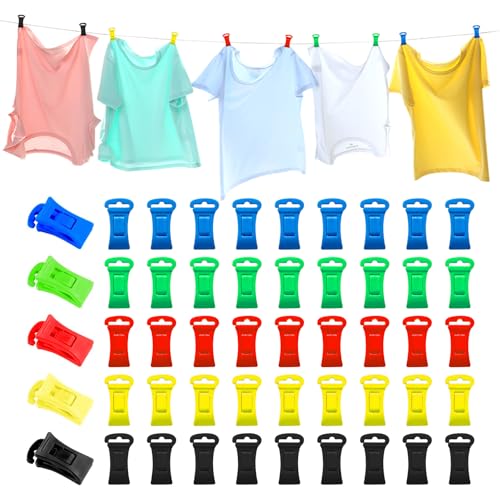 Lot de 50 pinces à chaussettes pour machine à laver et sèche-linge - Clips pour chaussettes pour machine à laver - Colorés - Avec crochets