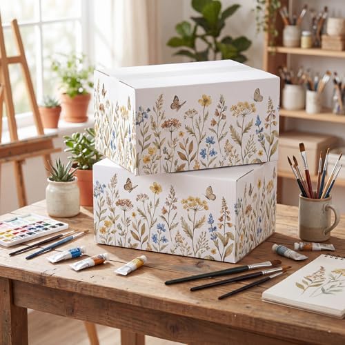 Image of RLAVBL 9x6x4 Shipping Boxes Set of 30, White Corrugated Cardboard Box for Packing, Mailing, Business