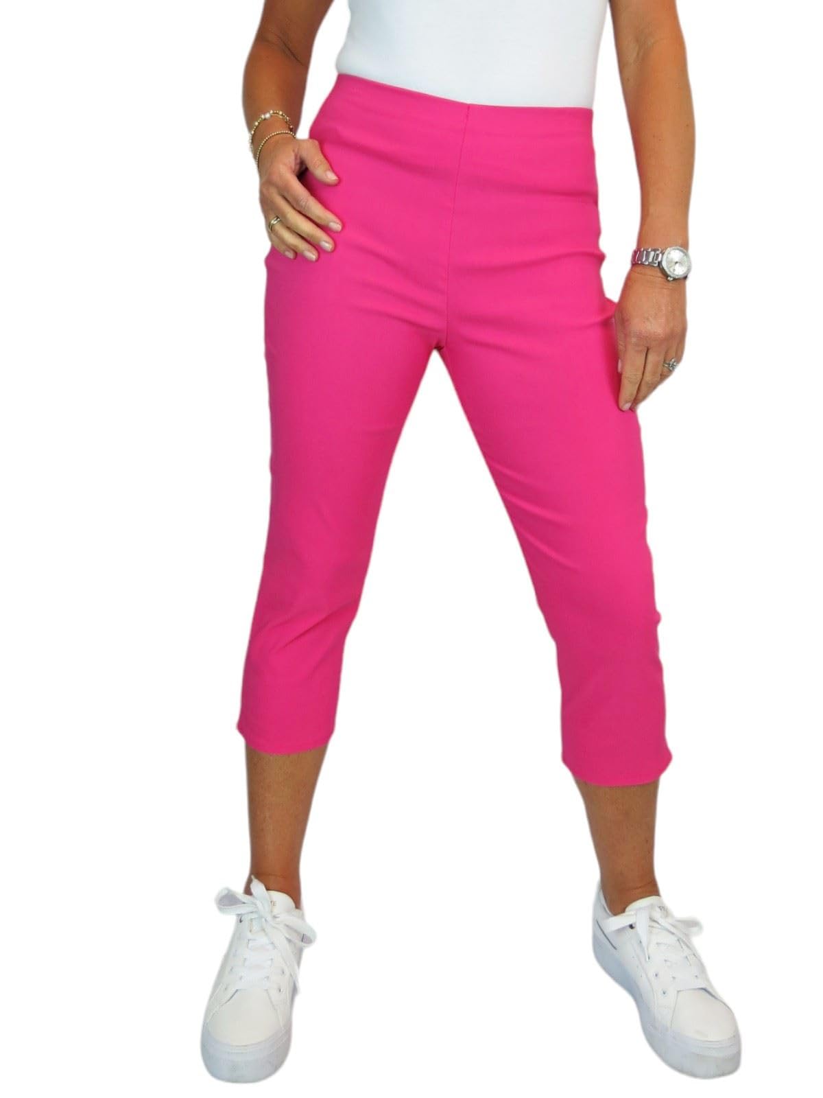 Paulo Due Women's Slim Leg Elastic Waist Cropped Trousers in Pink | Size: 18