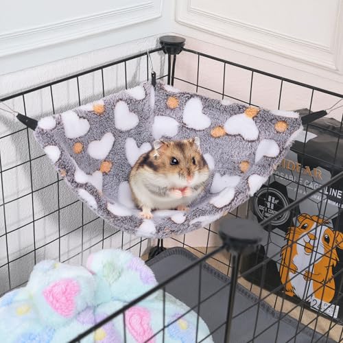 Image of Hanging Corner Hammocks with Hooks for Small Animals, Pack of 2 | Ideal Hammocks for Guinea Pigs, Rats, Chinchillas, Squirrels, Hamsters | Perfect for Pet Critter Cages. M, Coffee+Purple