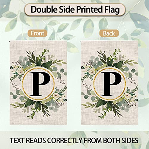 Monogram Letter P Garden Flag Floral, Garden Flags For Outside 12X18 Double Sided Small Burlap Family Last Name Initial Yard Personalized Garden Flag #TOP5