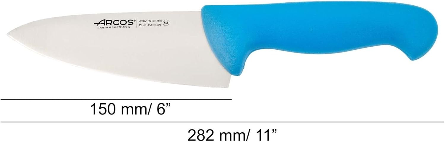 Arcos Series 2900 - Chef Knife - 6" Nitrum Stainless Steel Blade - Blue Polypropylene Handle - Silver - Color Identification System (7'')