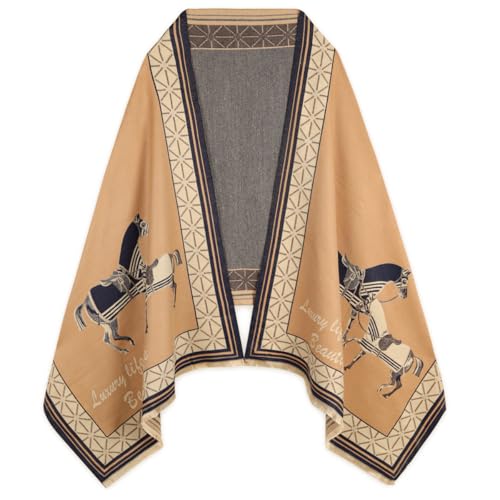EXTREE Scarfs for Women Pashmina Silky Shawl Wrap for Evening Dressing Blanket Open Front Poncho Cape Add-brown