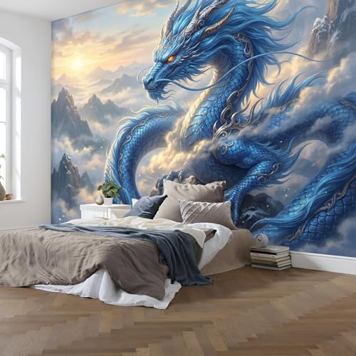 Papel pintado de animales fascinantes para decorar el cuarto con un gran póster azul de seda 4