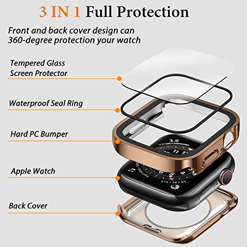 Amizee 2 In 1 Case [2-Pack] Compatible With Apple Watch Series 6 Se Series 5 Series 4 40Mm With Built-In Screen Protector, Straight Edge Hard Pc Full Body Protective Cover For Iwatch 40Mm, Rose Gold #TOP1