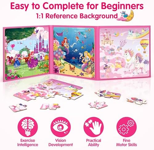 SYNARRY Unicorn Mermaid Princess Magnetic Puzzles for Kids 3-5 Girls, 20 Pieces Travel Puzzles for Kids 4-6 Years Old, Car Airplane Road Trip Activities Toys for 3 4 5 6 Year Old Girls Birthday Gifts — view 3