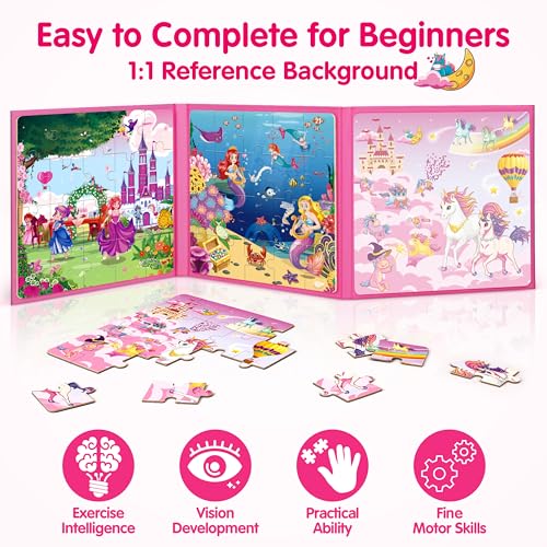 SYNARRY Puzzles Magnéticos Princesa Sirena Unicornio para Niños 3-5, Juguetes de Viaje | Rompecabezas Magnético de 20 Piezas para Niños de 4-6 Años, Actividades de Viaje en Coche y Avión miniatura 4