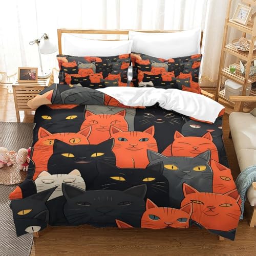Housse de couette chat 260x220 cm en microfibre avec 2 taies d'oreiller - 3