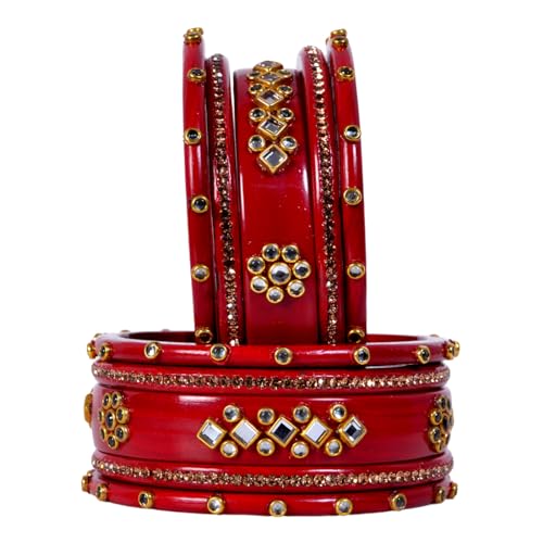 Image of Traditional Rajasthani Beautiful Lac Lakh Bangle Set For Women and Girls | Kundan Bangle Set For Bridel | Jaipuri Chudi Set | Green Sky Blue Maroon Pink Yellow | Kada Set of 10