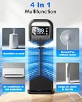 Portable Air Cooler, 4 in 1 Air Conditioner 1200ML Evaporative Air Cooler with Remote Control, 120° Oscillating 4 Speeds 12H Timer Mist Spray Tower Fan for Home Office (Midnight Black)