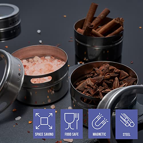 Magnetische Gewürzdosen von Oak & Steel 12 Edelstahlbehälter (100ml)