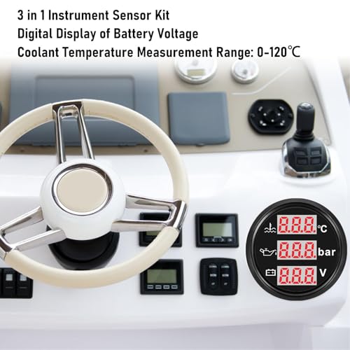SIXRUN 3 in 1 Instrumentensensor -Kit, Motorkühlmitteltemperatur Öldruckmesser 12 -V -Volt -Messgerät für Autoboot 52 Mm Digitaler Safer Alarm (Schwarzes Zifferblatt, schwarze Abdeckung)
