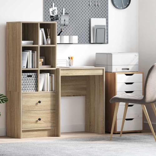 Kaloriko Escritorio de roble Sonoma compacto 60 x 40 x 76 cm con marco de madera para oficina, hogar, oficina, espacio de ordenador, ordenador portátil, juegos, ergonómico y ahorra espacio