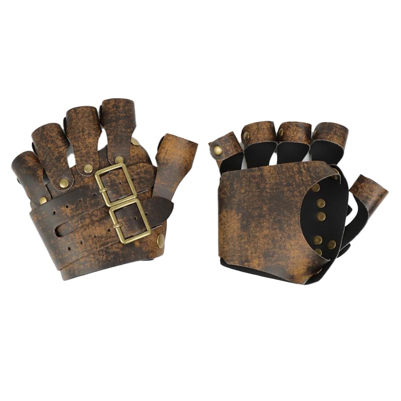Dicosky Punk Fingerless Vintage Gloves Unisex Brown PU Leather for Motorcycle Retro Hiphop Band&Cosplay Valentines Day