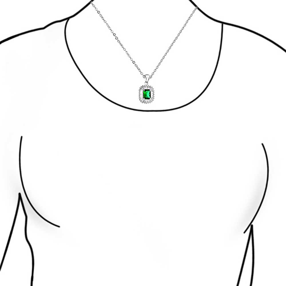 Bling Jewelry Collana Pendente Rettangolare Verde Stile Art Déco con Halo di Zirconi Cubici AAA Simulati Taglio Smeraldo per Donna Placcata Argento