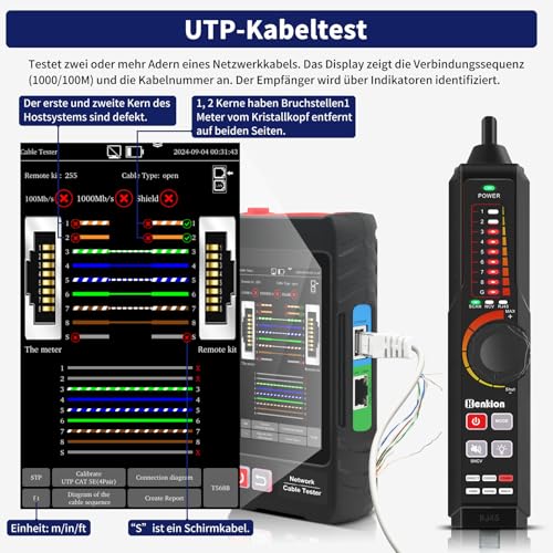 Henkion Multifunktions RJ45 Netzwerkkabeltester UTP-Kabeltester,Ethernet-Kabelverfolger, 4-Zoll-IPS-Touchscreen, unterstützt Netzwerktools, OPM, POE++-Erkennung, RJ45 TDR, Kabellänge,NCV(LT-600S)