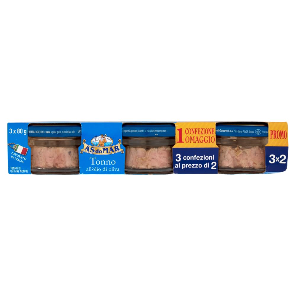 AS do MAR Tonno all'Olio di Olio di Oliva Lot de 12 boîtes de 80 g de thon à l'huile d'olive, idéal dans chaque recette, boîte de 80 g + boîte italienne Gourmet Polpa di Pomodoro 400 g