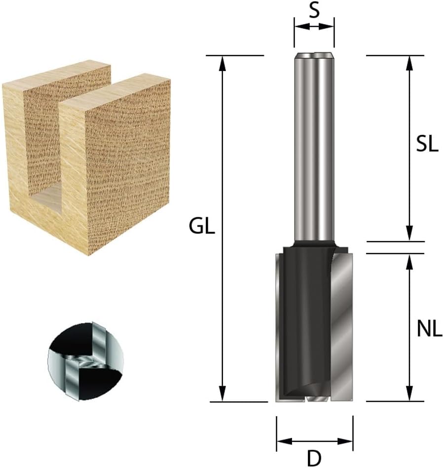 ENT 10987 Groove Cutter HW, Shank (S) 8 mm, Diameter (D) 16 mm, NL 30 mm, SL 58 mm, GL 90 mm, with HW Base Blade