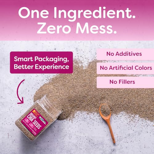 Image of BetterBody Foods Organic Chia Seeds with Omega-3, Non-GMO, Gluten Free, Keto Diet Friendly, Vegan, Good Source of Fiber, Add to Smoothies, 1.25lb (Pack of 6)