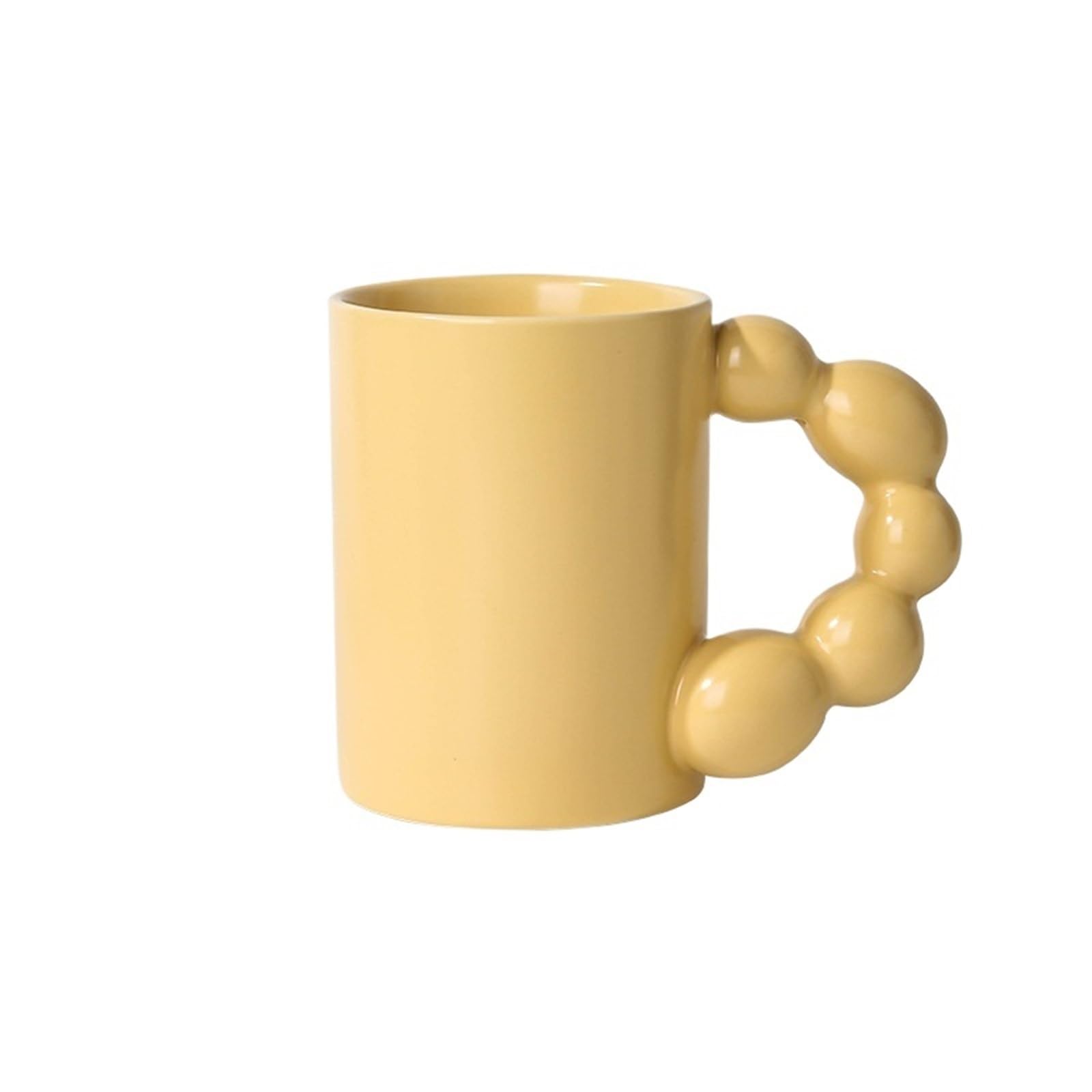 HLHLOP777 Coffee Mugs Mug Large Capacity Beaded Handle Solid Color Straight Body Simple Ceramic Coffee Coffee Cup(Yellow)
