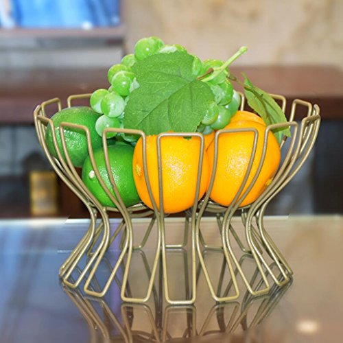 FANNKE Plaque de fruits en fer forgé, grande capacité basket de fruits salon de salle de séjour rond rond rack rond ktv fruit plaque de collation (Color : Champagne Color)