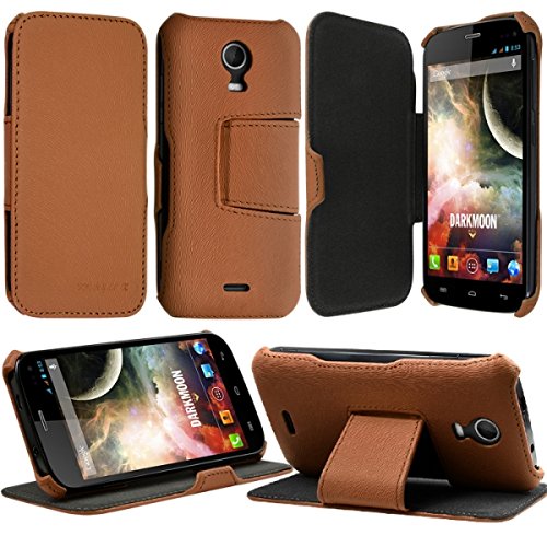 KARYLAX Seluxion - Coque Housse Etui à Rabat Latéral Fonction Support pour Wiko Darkmoon Couleur Marron