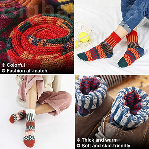 Image of IIG 5 Pairs Women's Vintage Style Thick Wool Warm Winter Crew Socks