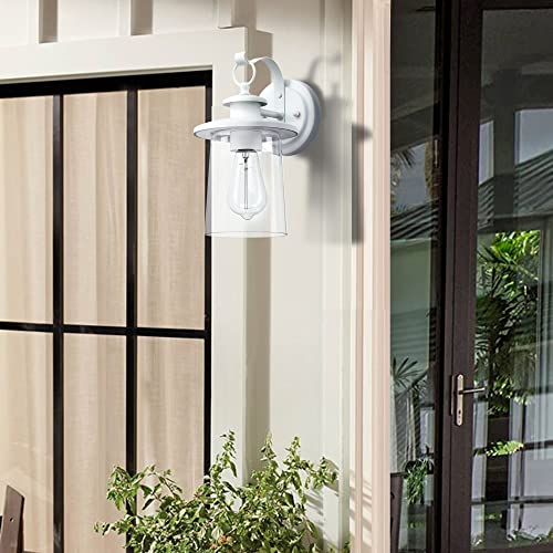 Revtronic Outdoor Wall Lantern - Waterproof Exterior Light Fixture with Clear Glass Shade, Modern Farmhouse Wall Sconce for Porch, Front Door - Matte White - Image 8