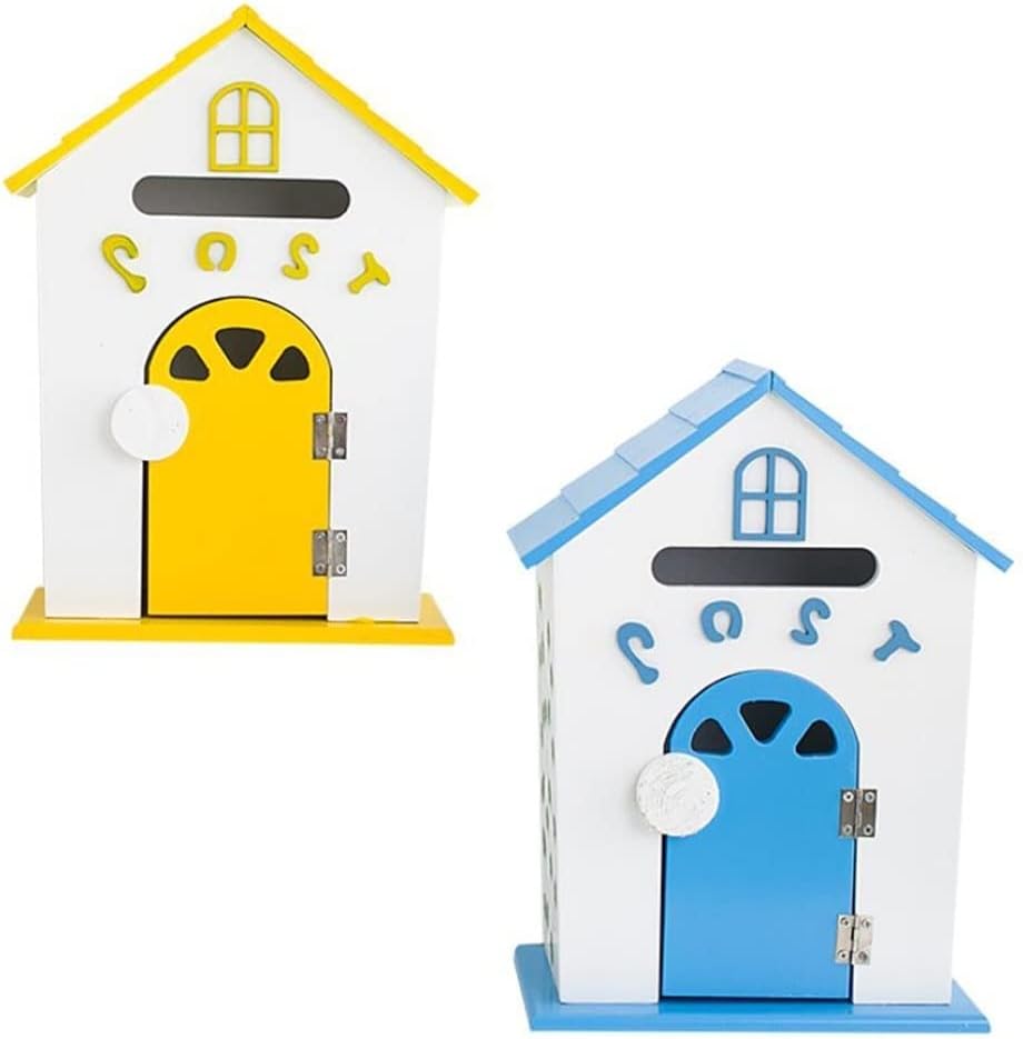 木製のメールボックスクリエイティブかわいいキャビンスロックなしのメールボックス(Yellow)