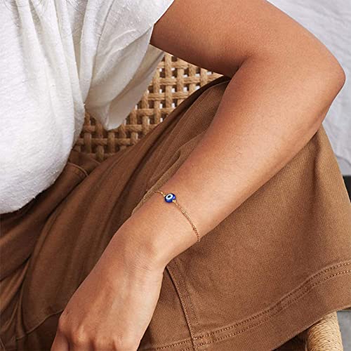Dainty Evil Eye Bracelets for Women, Gold Plated Adjustable Evil Eye Lucky Amulet Chain Bracelet Jewelry Gifts2
