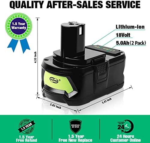 2Pack DSANKE P108 18V 5000mAh Li-ion Replacement for Ryobi ONE+ 18V Battery RB18L40 RB18L50 RB18L25 RB18L13 P108 P107 P122 P104 P105 P102 P103 18V Batteries