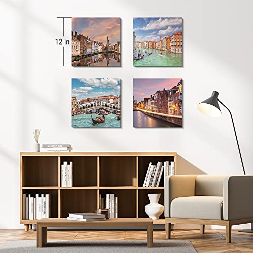 Bontalc Aesthetic Canvas Wall Art Venice Wall Decor For Living Room Bathroom Office 4 Pcs Hd Prints Home Decorations Gallery Wrapped Gift 12×12 Inches #TOP5