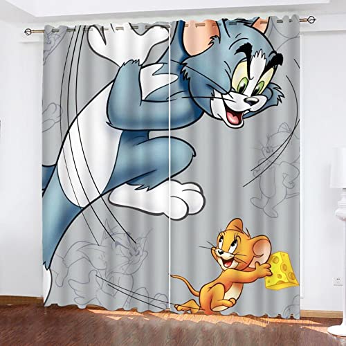 Fgolphd Cortina opaca -Tom und Jerry opaca con ojales, impresión 3D, poliéster, para habitación infantil, 2 paneles (4,150 × 166 cm) Cover