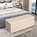 KINGSO Ottoman Storage Seat Bench Foldable Faux Leather Footrest Bed Bench, Toy Chest for Kids, Storage Footrest Padded Seat for Entryway, Bedroom 43inx15inx15in(Black)
